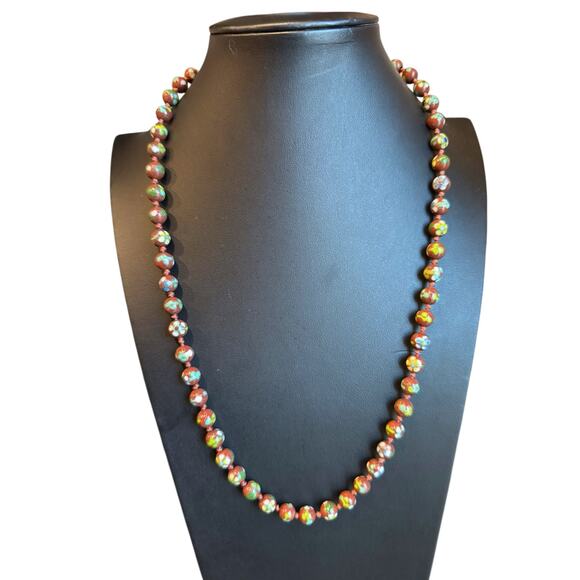 Cloisonne Rust Brown Beaded Necklace - Picture 1 of 7